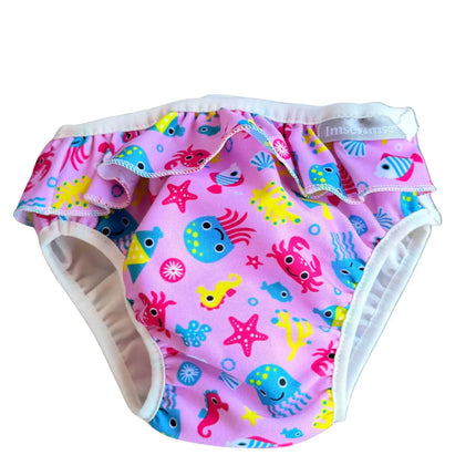 Voorkant wasbare zwemluier Imse Vimse Pink Sealife maat Medium kopen