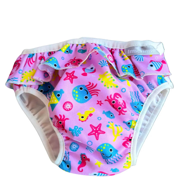Voorkant wasbare zwemluier Imse Vimse Pink Sealife maat Medium kopen