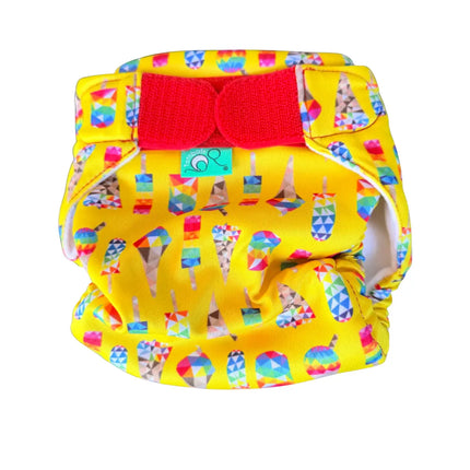 Vooraanzicht van de wasbare TotsBots zwemluier in de vrolijke Icecream print met kleurrijke ijsjes en een stevige klittenbandsluiting aan de voorkant.