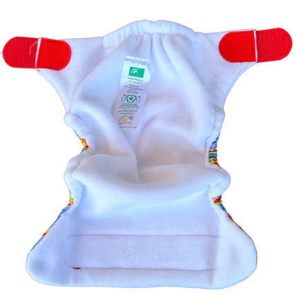 Geopende wasbare zwemluier van TotsBots met de kenmerkende zachte fleece voering die comfortabel aanvoelt op de babyhuid.