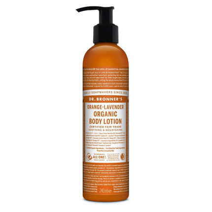 Dr. Bronner’s Bodylotion Sinaasappel Lavendel – fruitige en rustgevende biologische huidverzorging – 240 ml