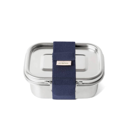Eco Brotbox Yumi+ S roestvrijstalen vershouddoos met donkerblauw elastiek – gesloten en klaar voor onderweg
