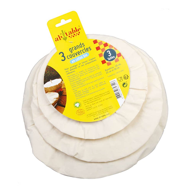 Set van drie herbruikbare katoenen afdekhoezen voor kommen – duurzaam alternatief voor plasticfolie