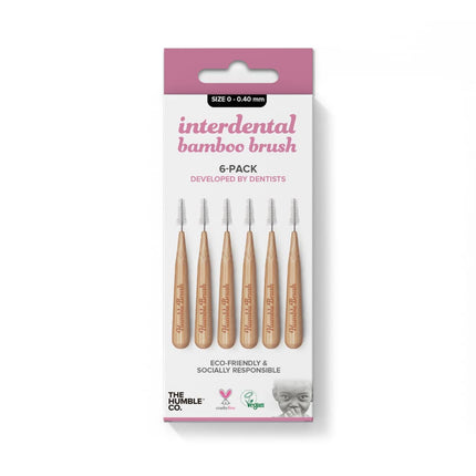 Verpakking van Humble Co. interdentale borstels van bamboe – 6 stuks per maat