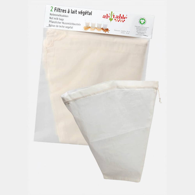 Verpakking van de herbruikbare notenmelkzakken – set van 2 – biologisch katoen van Ah! Table