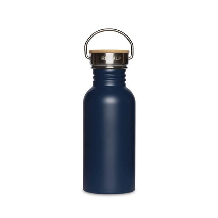 Blauwe Retulp Urban drinkfles van 500 ml in de kleur Deep Ocean Blue met houten dop en metalen draagbeugel