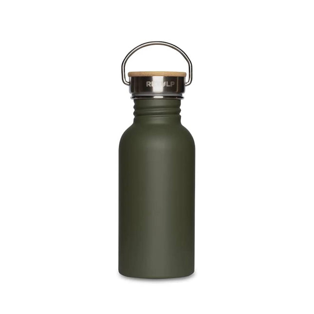 Groene Retulp Urban drinkfles van 500 ml in de kleur Forrest Green met houten dop en metalen draagbeugel