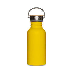 Gele Retulp Urban drinkfles van 500 ml in de kleur Happy Yellow met houten dop en metalen draagbeugel