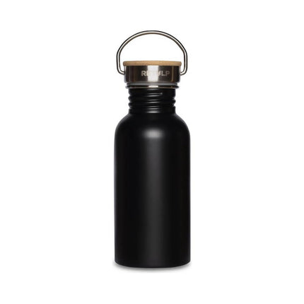 Zwarte Retulp Urban drinkfles van 500 ml met houten dop en metalen draagbeugel