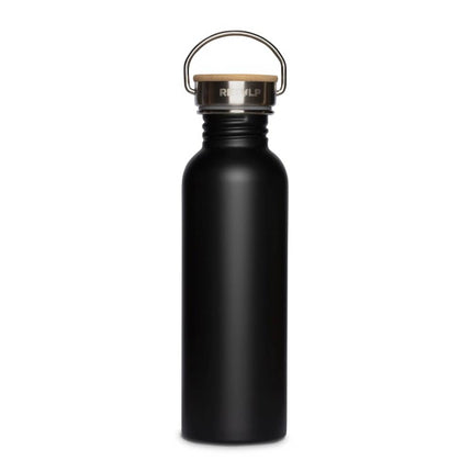 Zwarte Retulp Urban drinkfles van 750 ml met houten dop en metalen draagbeugel