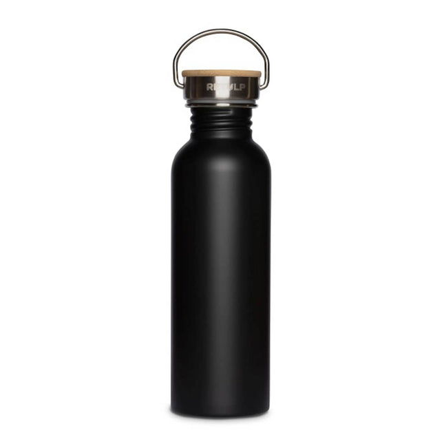Zwarte Retulp Urban drinkfles van 750 ml met houten dop en metalen draagbeugel