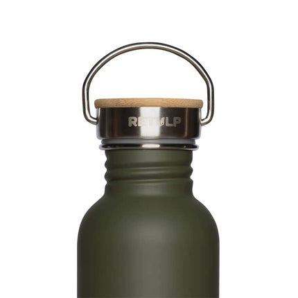 Close-up van de houten dop en metalen beugel van de Forrest Green Retulp Urban drinkfles