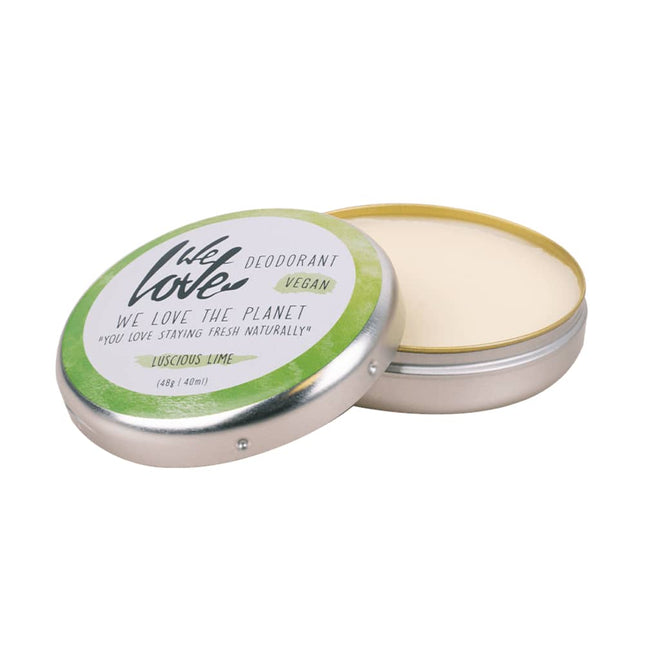 Open blikje met Luscious Lime deodorantcrème van We Love The Planet – 100% natuurlijk en vegan